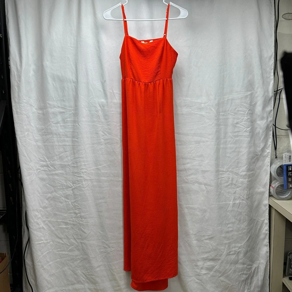 Monteau Maxi Sun Dress Adjustable Spaghetti‎ Strap Orange Tiered Crepe Open Back